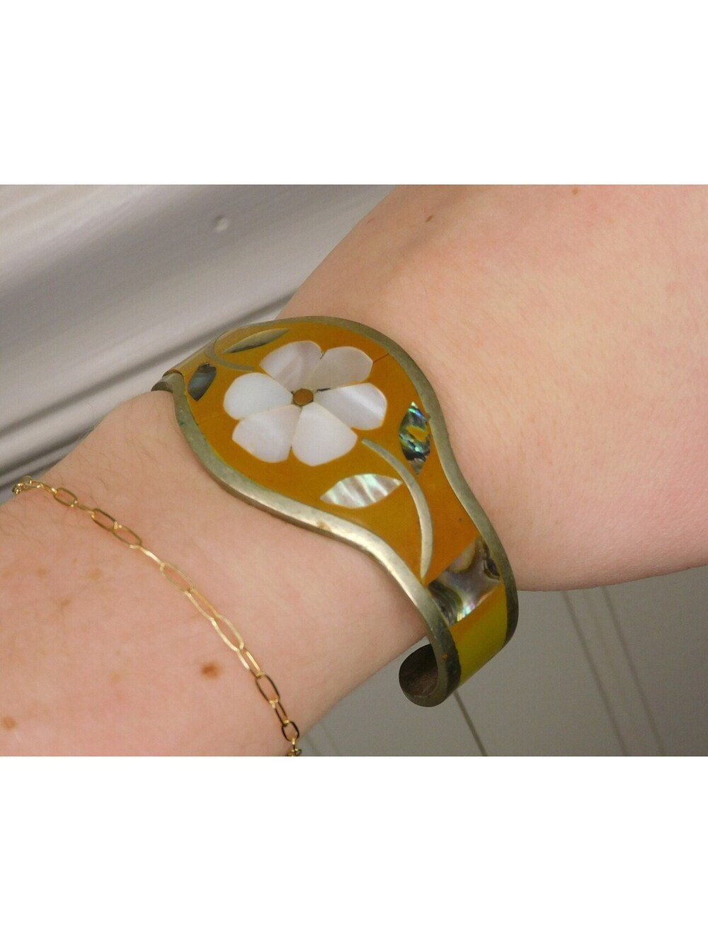 Vintage Mexico Inlay Silver Bracelet